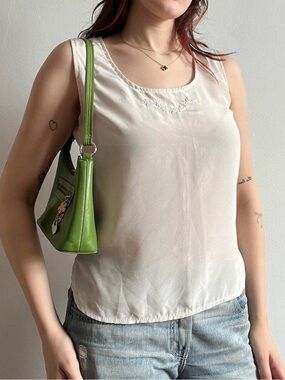 White Embroidered Boxy Tank Top